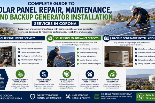 Complete Guide to Solar Panel Repair, Maintenance, and Backup Generator Installation Services in Corona